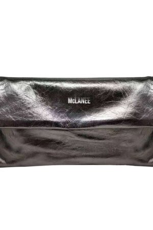 ISOLDE Metallic Fold-Over Clutch Bag in Gunmetal Finish