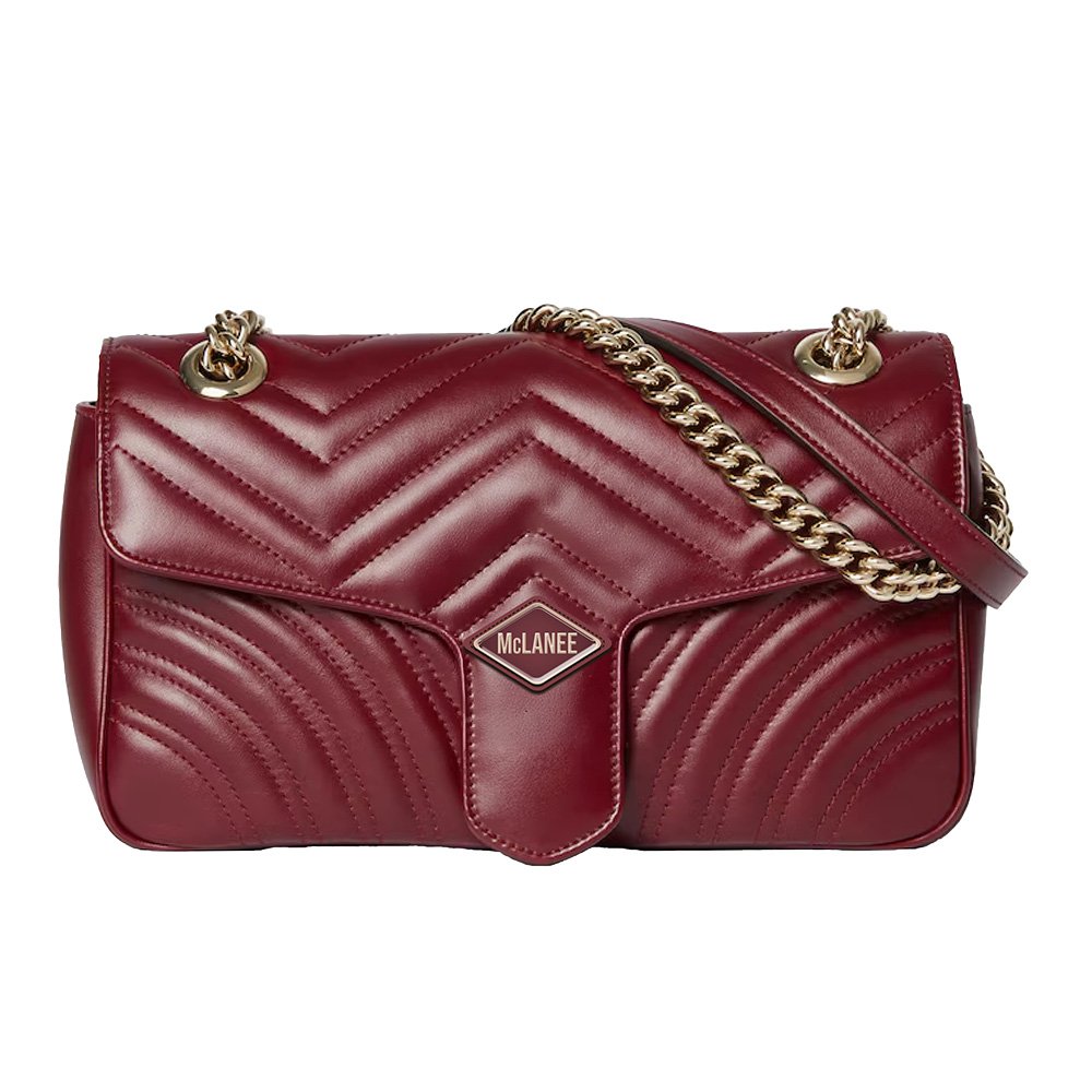 McLANEE AMARA Quilted Chain Shoulder Bag – Deep Burgundy Luxe