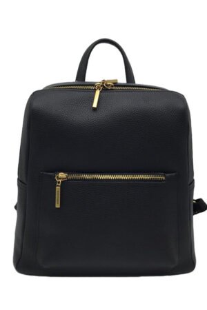DELOURA Black Leather Backpack with Gold Accents