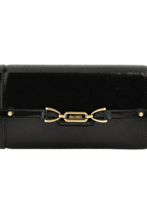 DELINA Black Textured Clutch Wallet with Gold Hardware