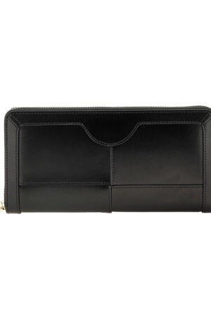 ELANDRA Black Panel-Stitch Zip-Around Wallet