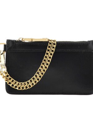 SORAYA Black Mini Zip Pouch with Gold Chain Detail