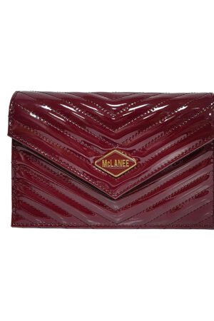 VIOLETTA Burgundy Patent Chevron Wallet with Envelope Flap